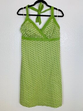 Boden Halter Dress Floral Retro Print Pinup Size 14R Green and White Cotton
